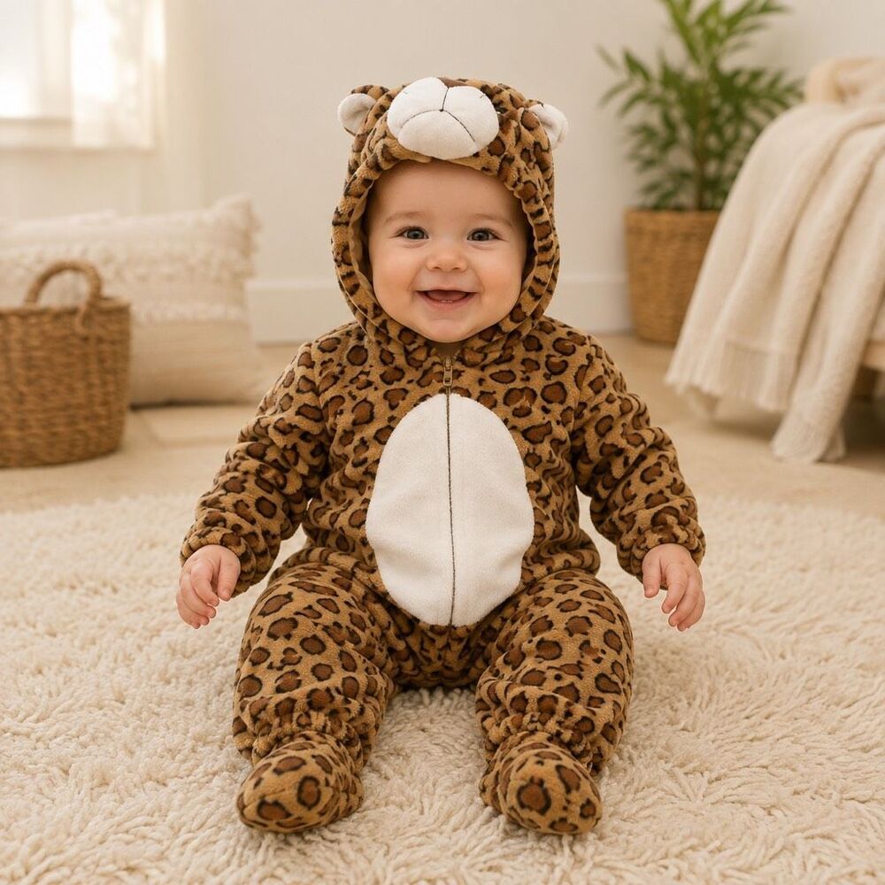 Baby Tiger Costume  Hooded Romper Tiger Outfit Zipper 6-12 Mo